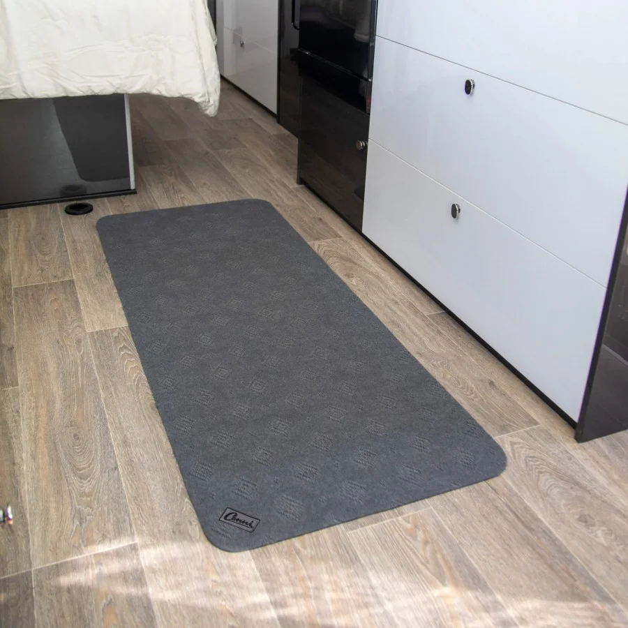 Genuine grey Conni Long Runner lying flat along a motorhome's hard-floored walkway